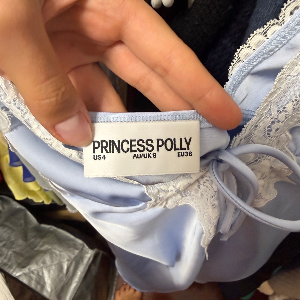 Princess Polly Light Blue Satin Lace-Trim Slip Dress - Picture 5 of 5
